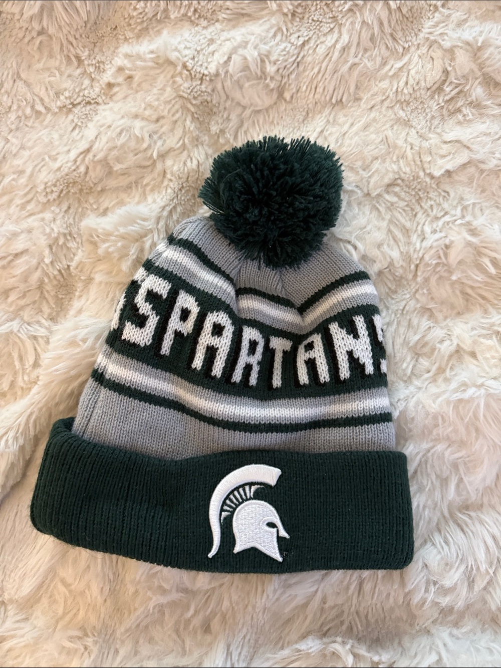 Spartans Pom Pom Knit Beanie - Green & Gray